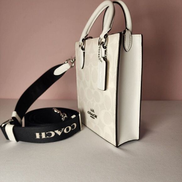 NWT Coach CP011 North South Mini Tote In Signature Canvas Leather Glacie… - Picture 4 of 6